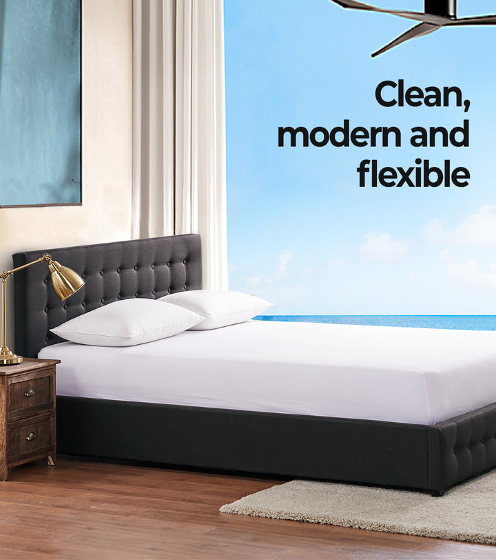 Levede Fabric Bed Frame Tufted Dark Grey 