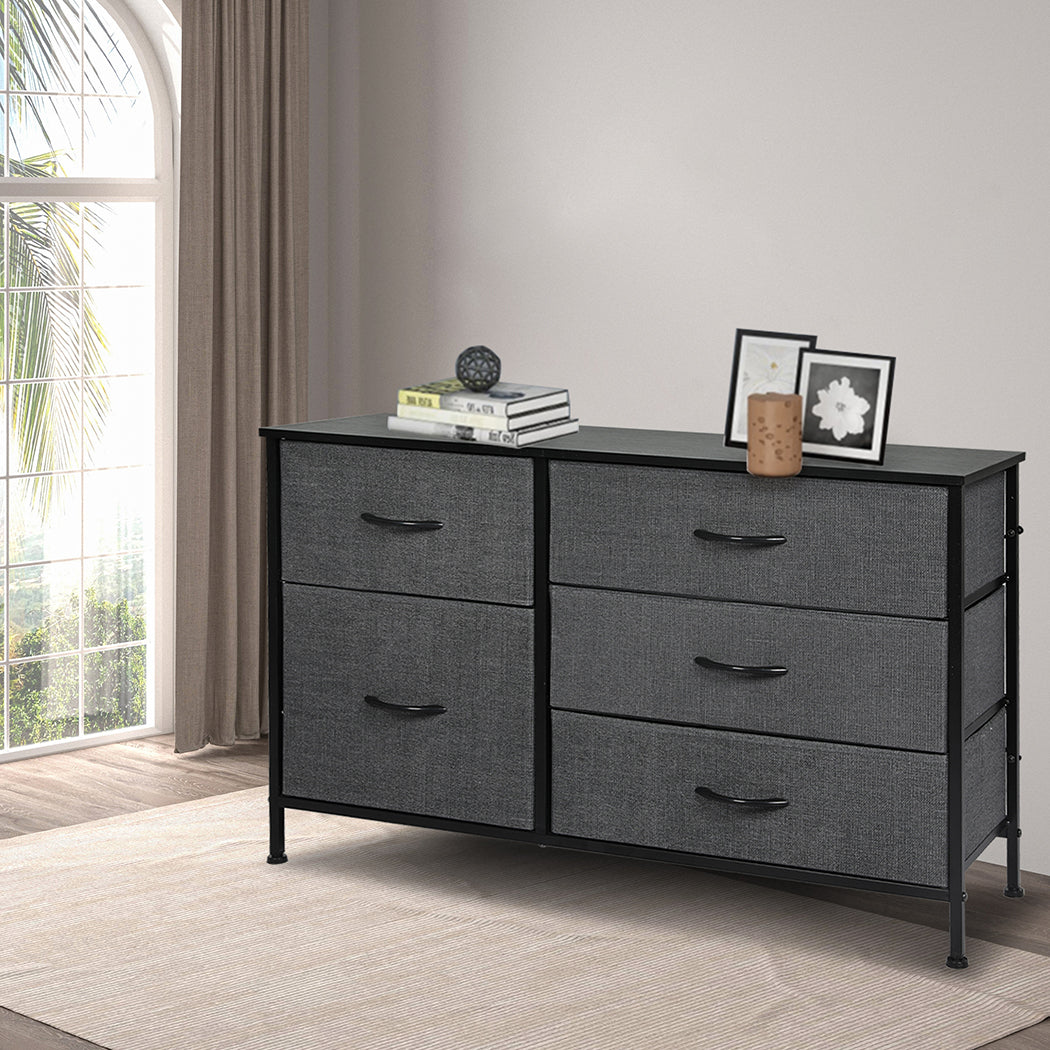Fabric Low Chest of Drawers with 5 Drawers 