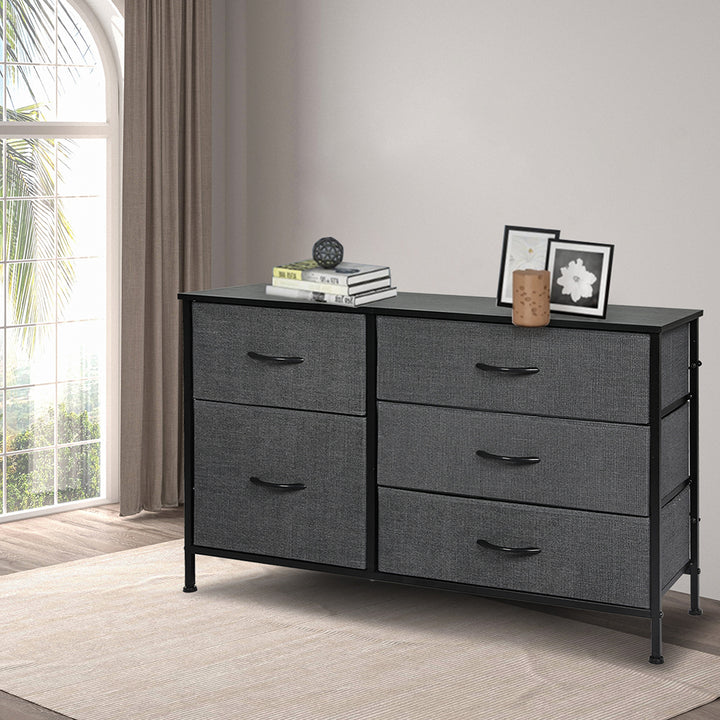 Fabric Low Chest of Drawers with 5 Drawers 