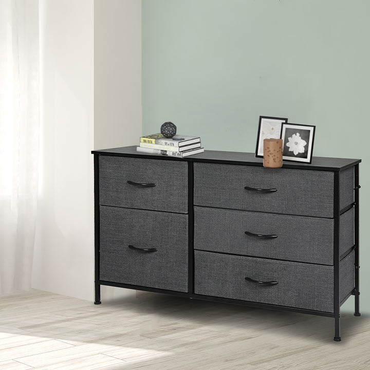 Fabric Low Chest of Drawers with 5 Drawers 
