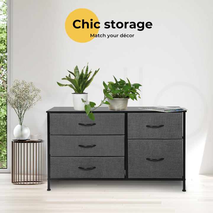 Fabric Low Chest of Drawers with 5 Drawers