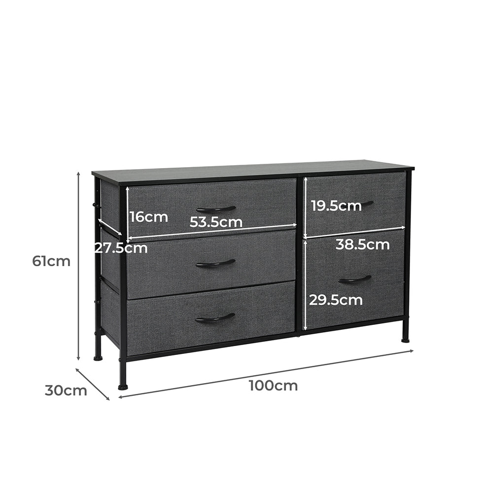 Fabric Low Chest of Drawers with 5 Drawers Dimensions 
