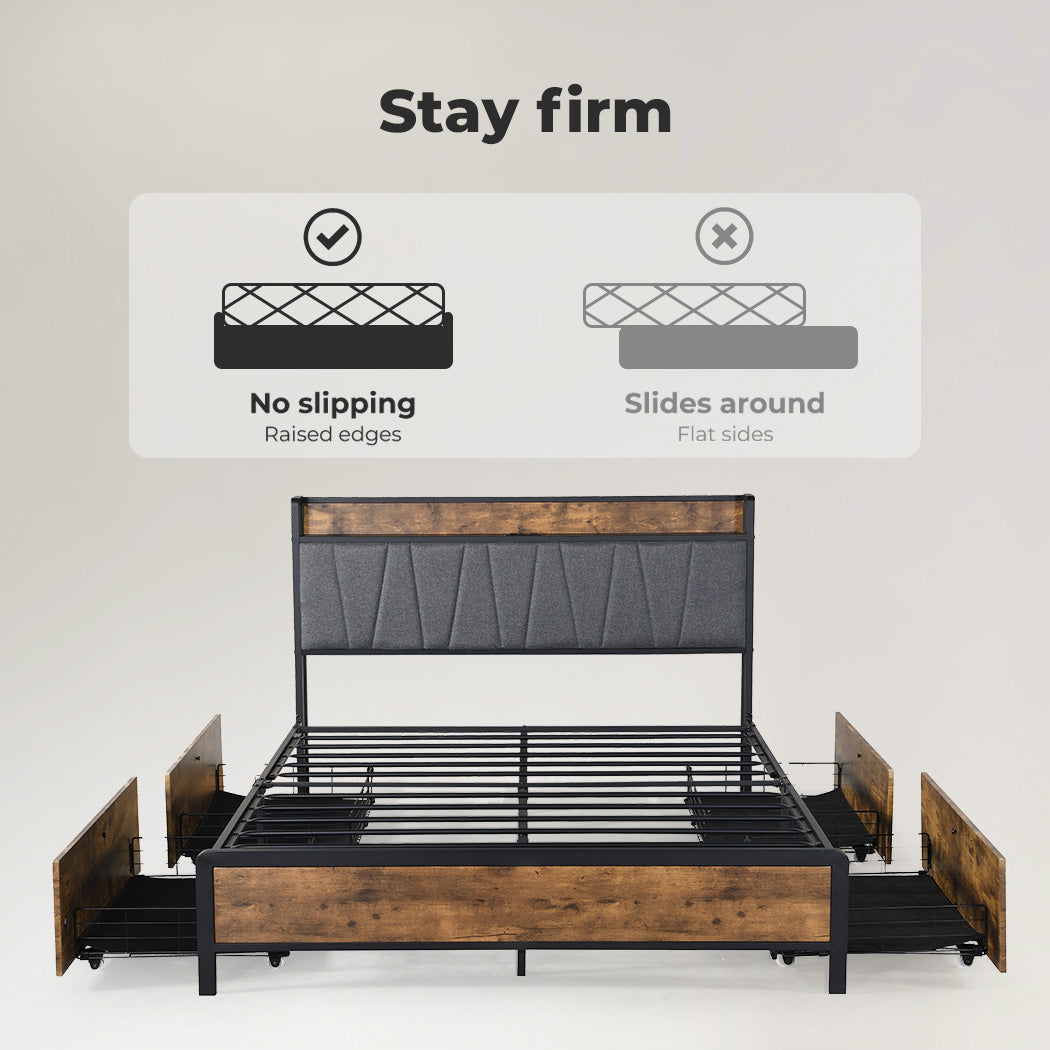 Firm Non slip raised edge of Levede Queen Bed Frame