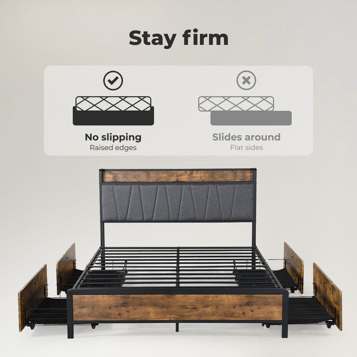 Firm Non slip raised edge of Levede Queen Bed Frame