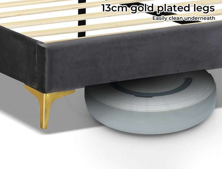 Grey Bed Frame has space underneath the bed