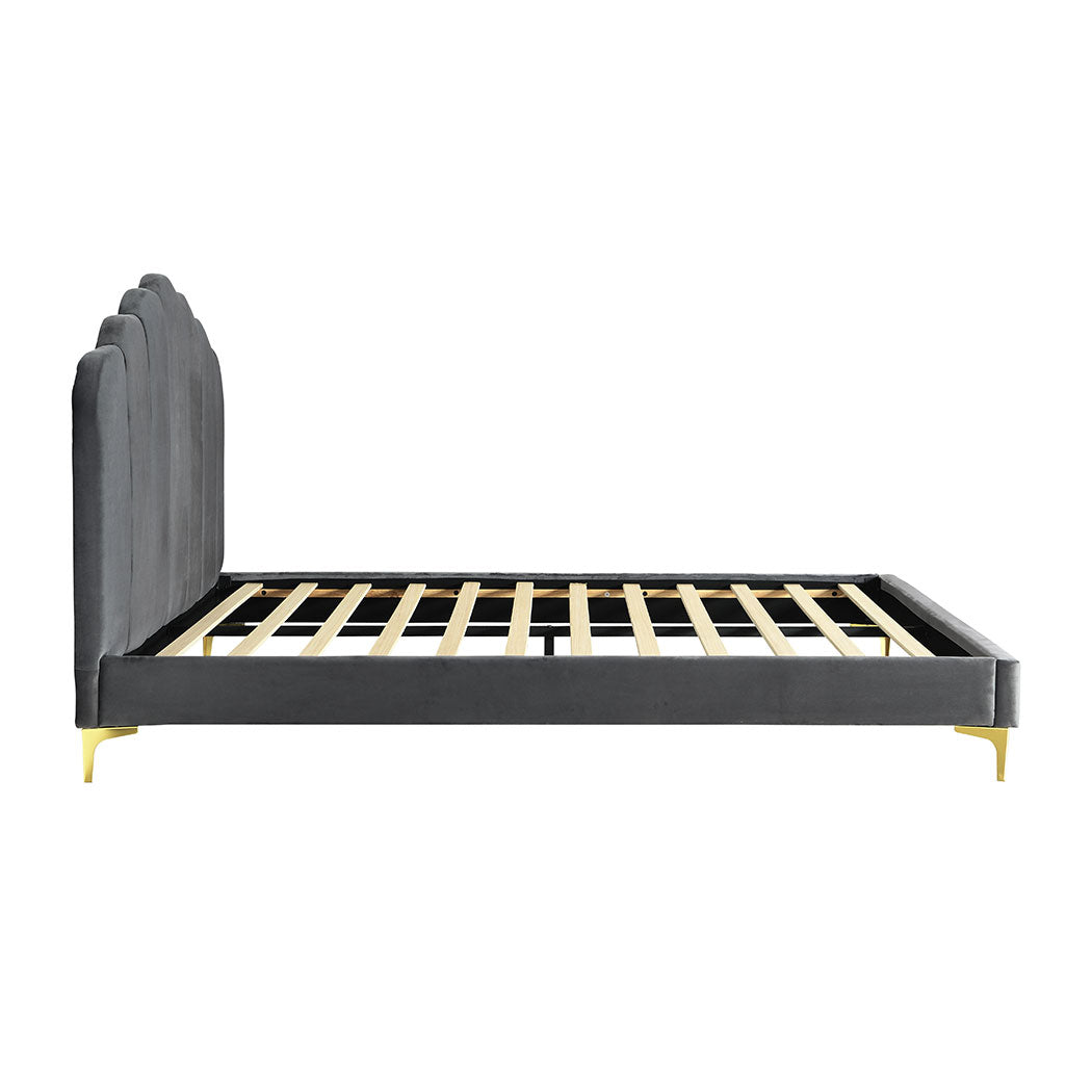 Grey Bed Frame with Premium Velvet Padded