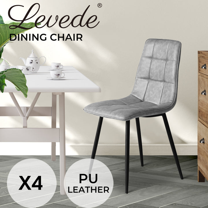 Levede 4x Dining Chairs Kitchen Chair Grey Faux Leather - Levede