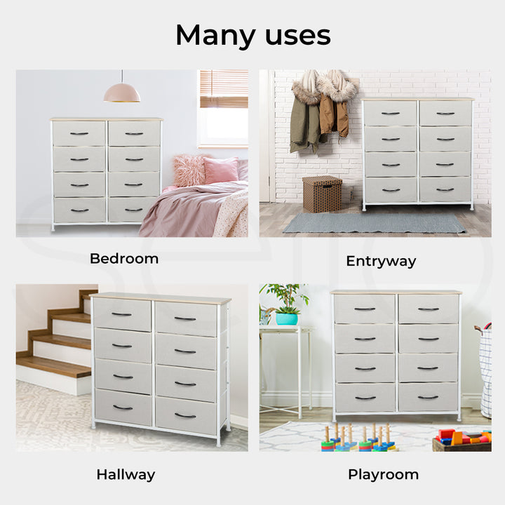 Grey Fabric 10-Drawer Chest of Drawers Tower use case