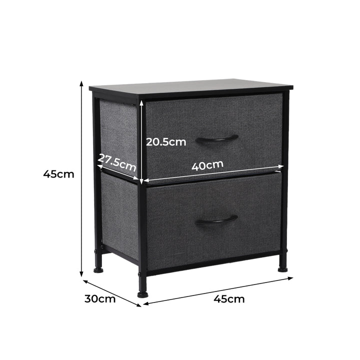 Grey Fabric 2-Drawer Bedside Table with Wooden Top Dimensions