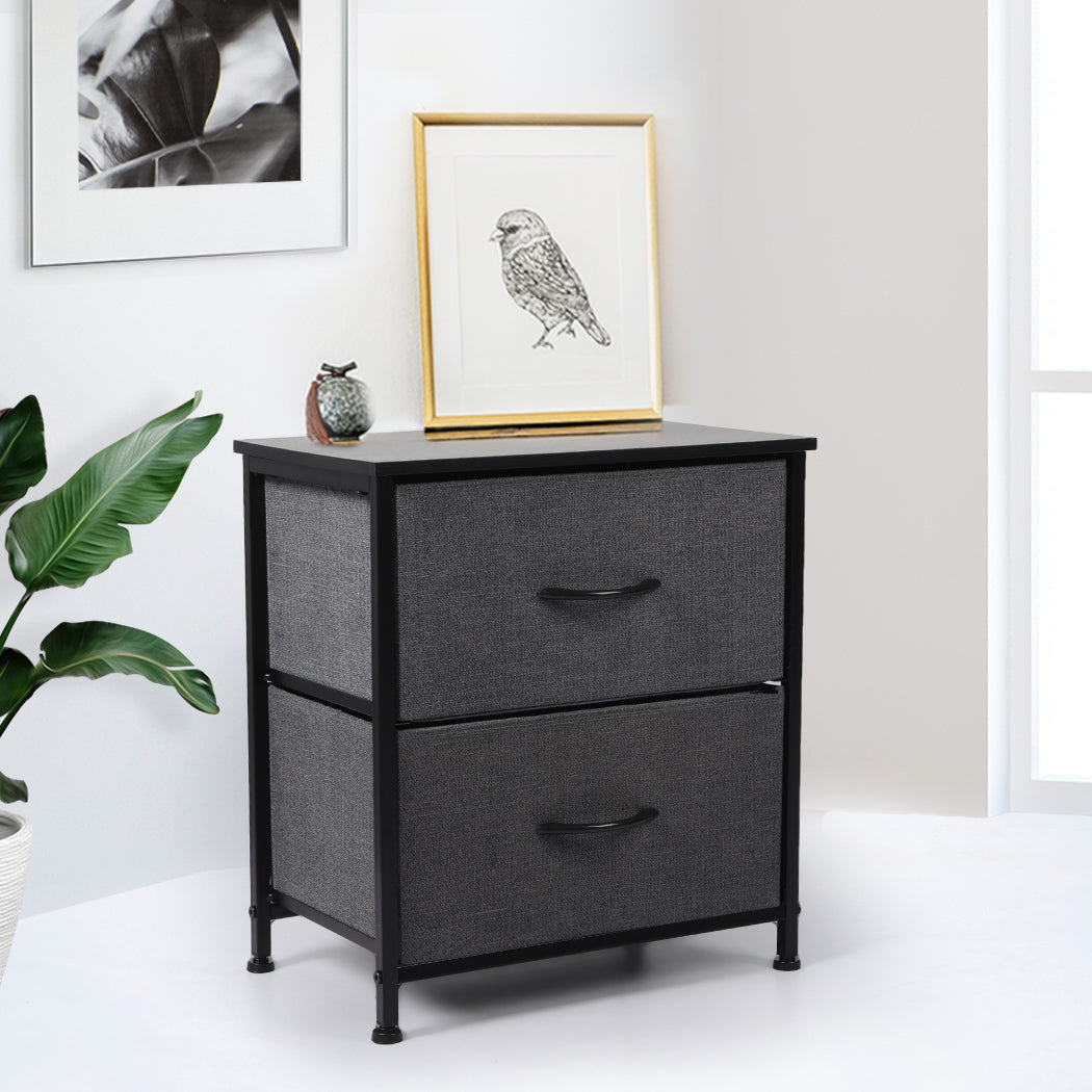 Grey Fabric 2-Drawer bedside table 