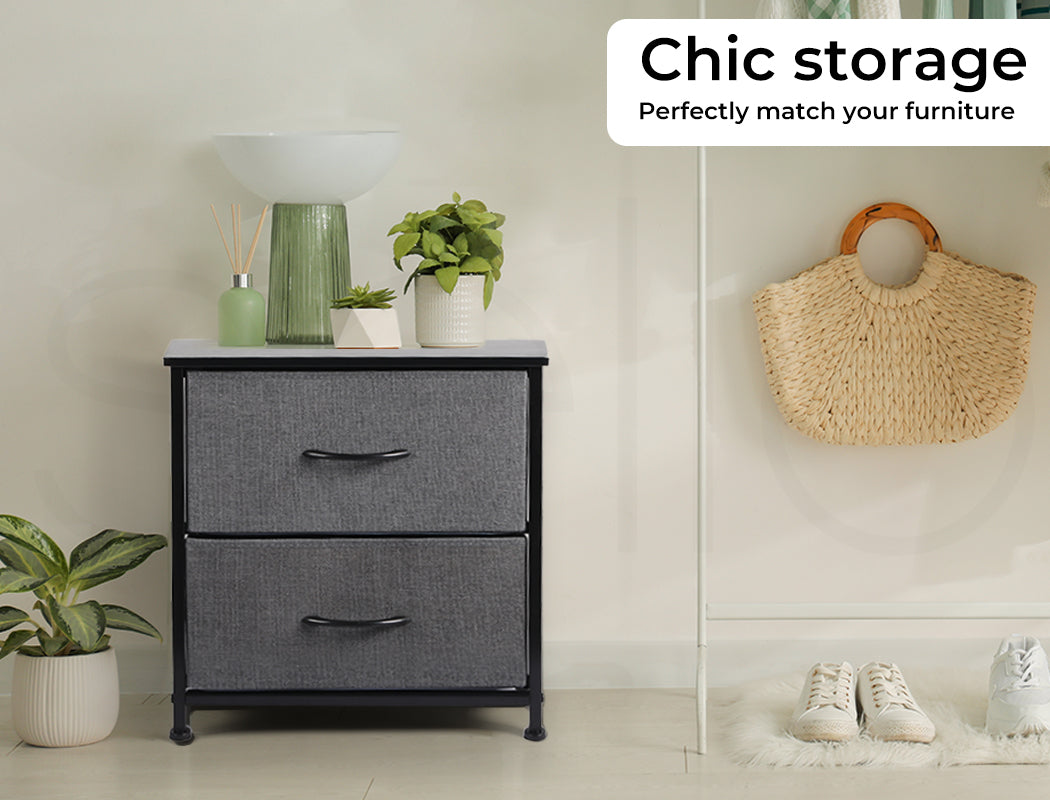 Grey Fabric 2-Drawer bedside table 