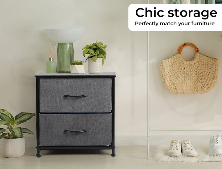 Grey Fabric 2-Drawer bedside table 