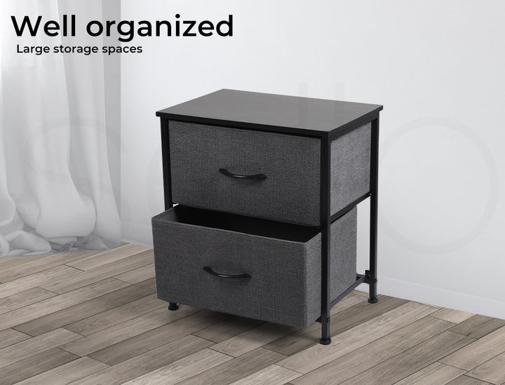 Grey Fabric 2-Drawer bedside table 
