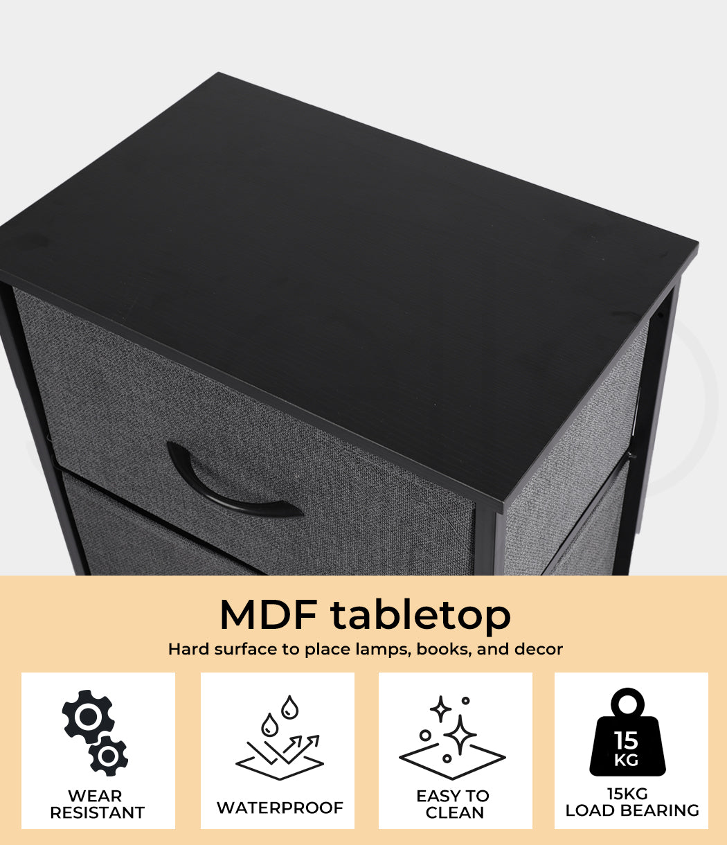Grey Fabric 2-Drawer bedside table top