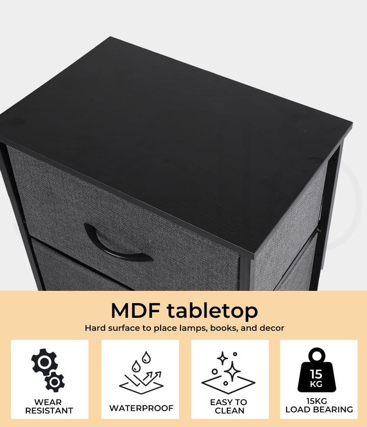 Grey Fabric 2-Drawer bedside table top