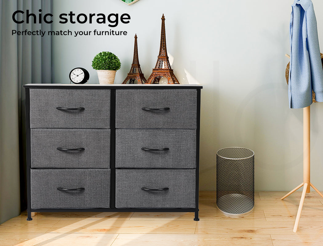 Grey Modern Fabric 6-Drawer Chest of Drawer