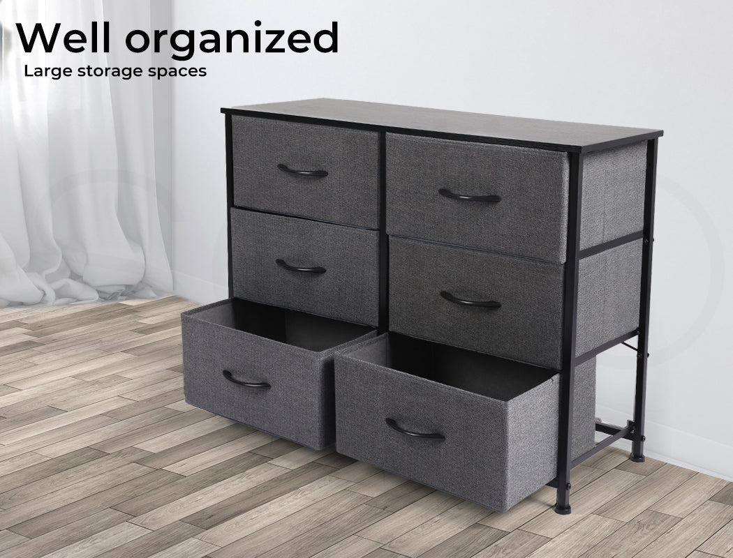 Grey Modern Fabric 6-Drawer Chest of Drawer