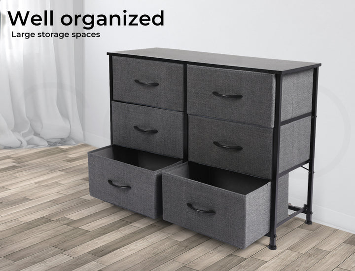 Grey Modern Fabric 6-Drawer Chest of Drawer