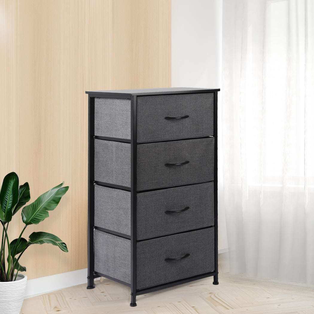 Grey Tall Fabric 4-Drawer Storage Chest of Drawers