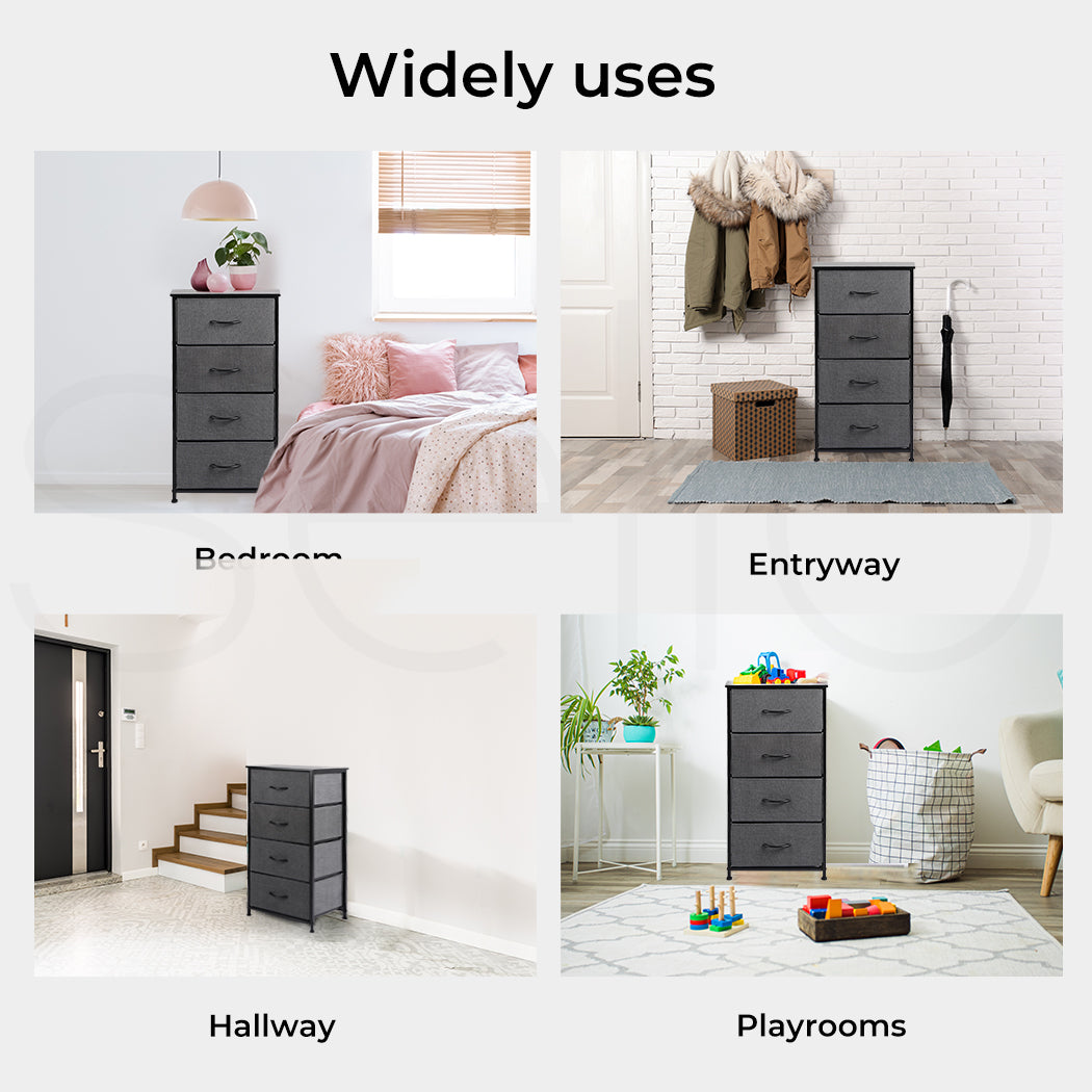 Grey Tall Fabric 4-Drawer Storage Chest of Drawers use case