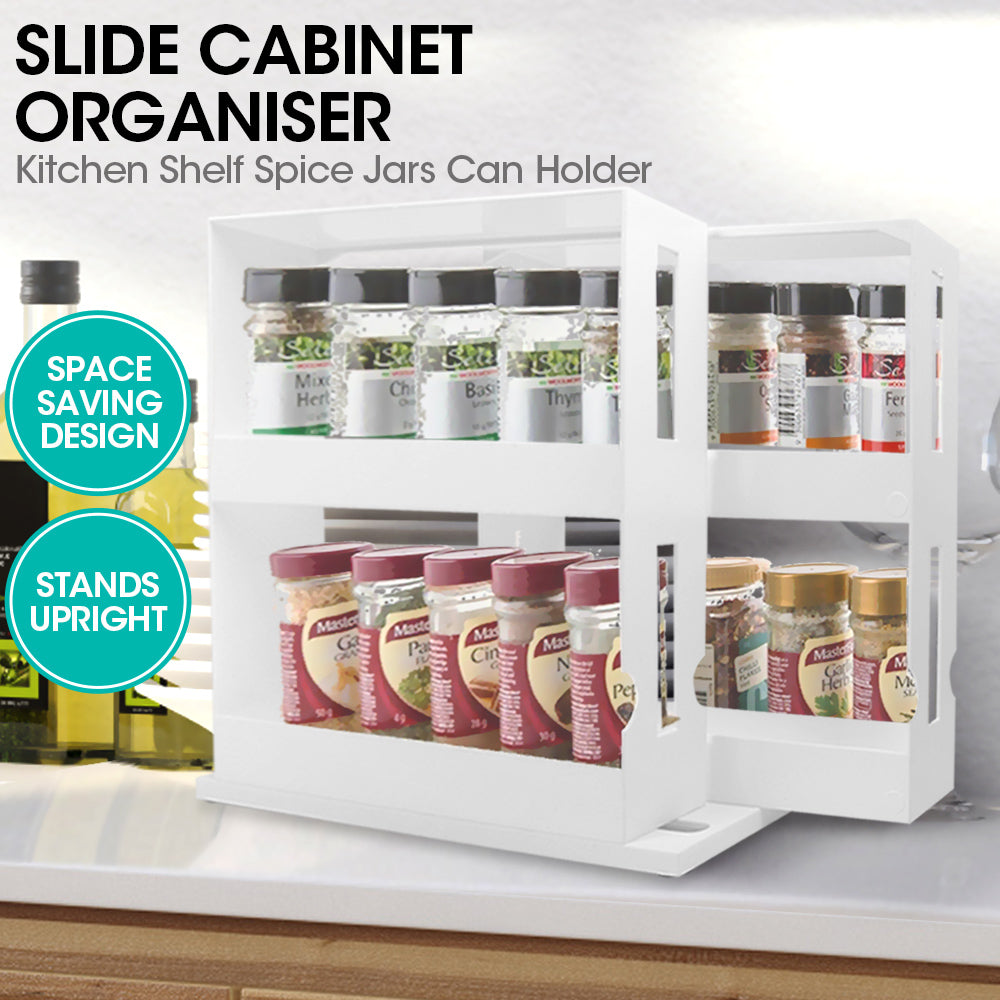 Slide Out Spice Rack Pantry Kitchen Swivel Organizer Jars Can Storage Holder