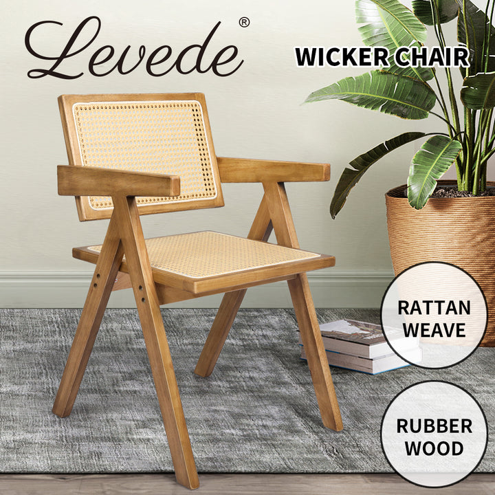 Levede 1x Dining Chair Solid Wood Rattan Natural - Levede