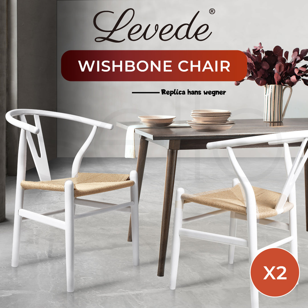 White Wishbone Chair x 2 - Levede