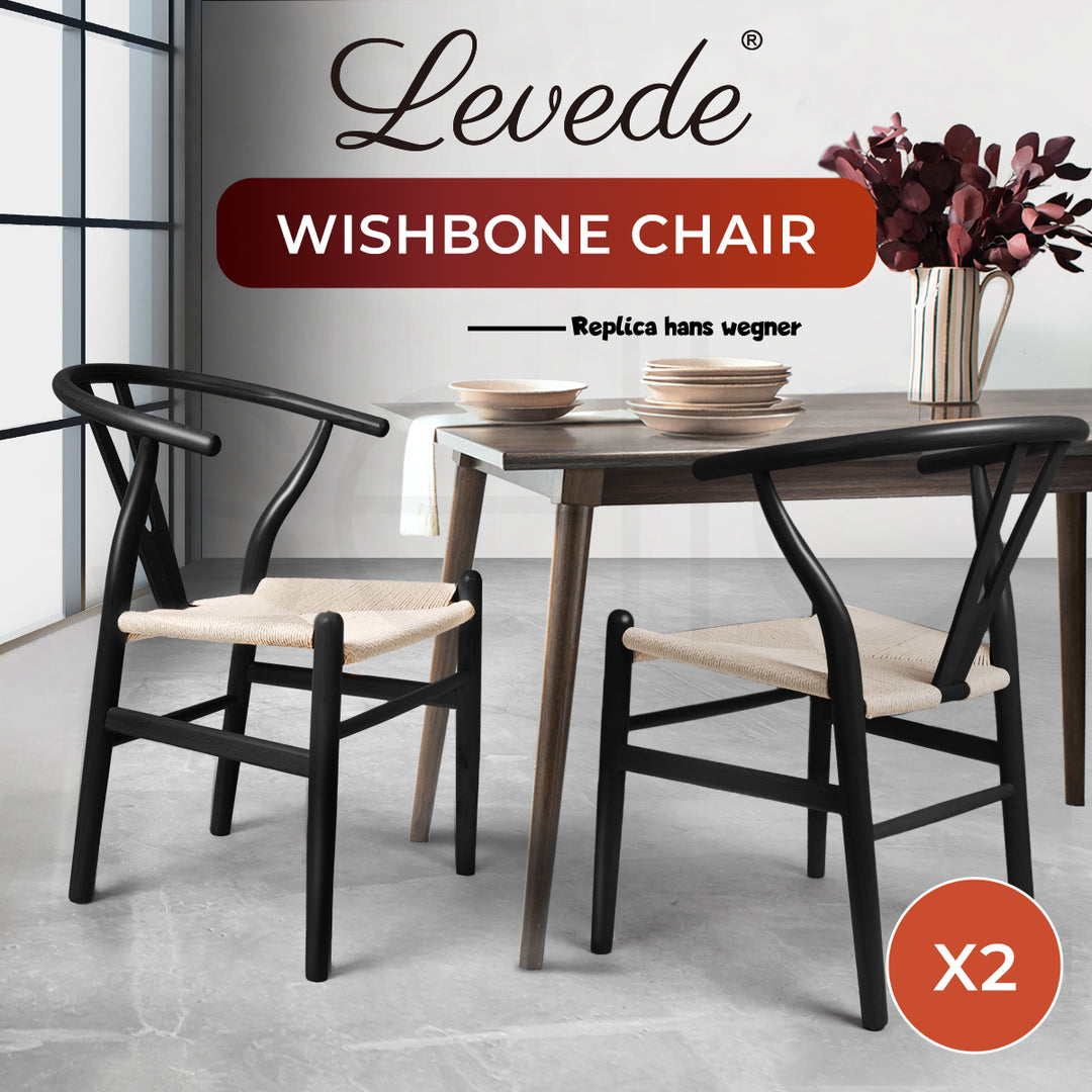 Black Wishbone Chair x 2 - Levede