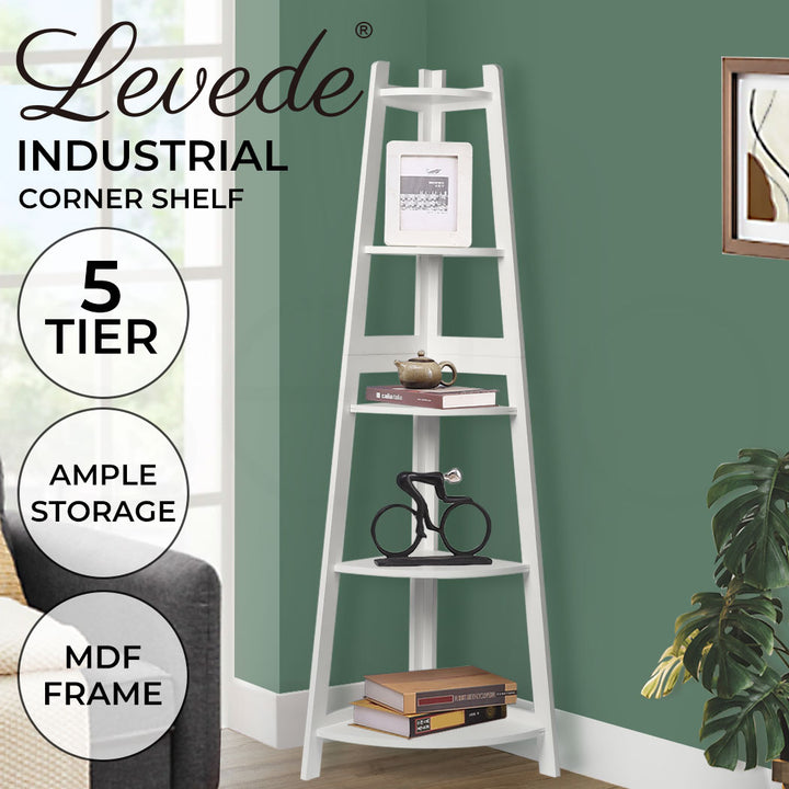 Levede 5 Tier Corner Shelf Wooden Storage - Levede