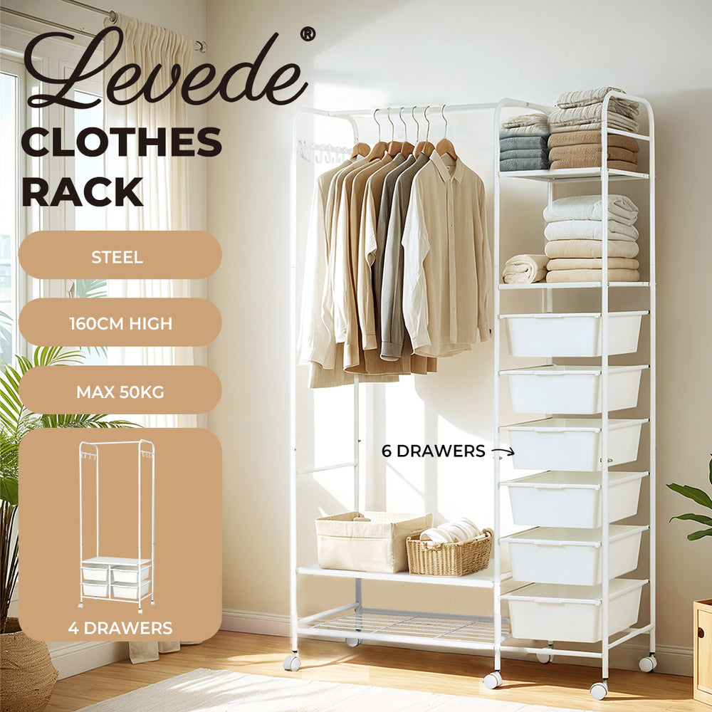 Levede Clothes Rack Stand Heavy Duty Steel Hanging Garment Organizer Coat Shelf - Levede