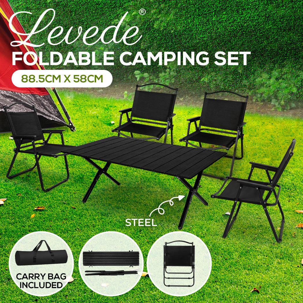 Levede Folding Camping Table Chair Set Black - Levede