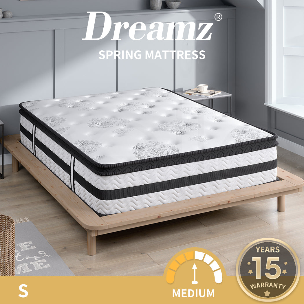 Dreamz Spring Mattress Bed Pocket Egg Crate Foam Medium Firm Single Size 35CM