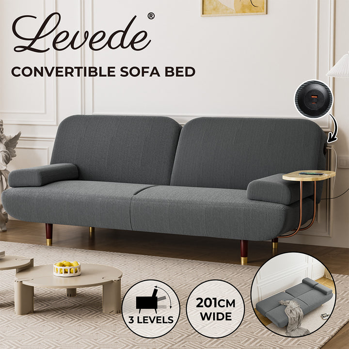 LEVEDE CONVERTIBLE SOFABED WITH USB CHARGE AND SIDE TABLE - Levede