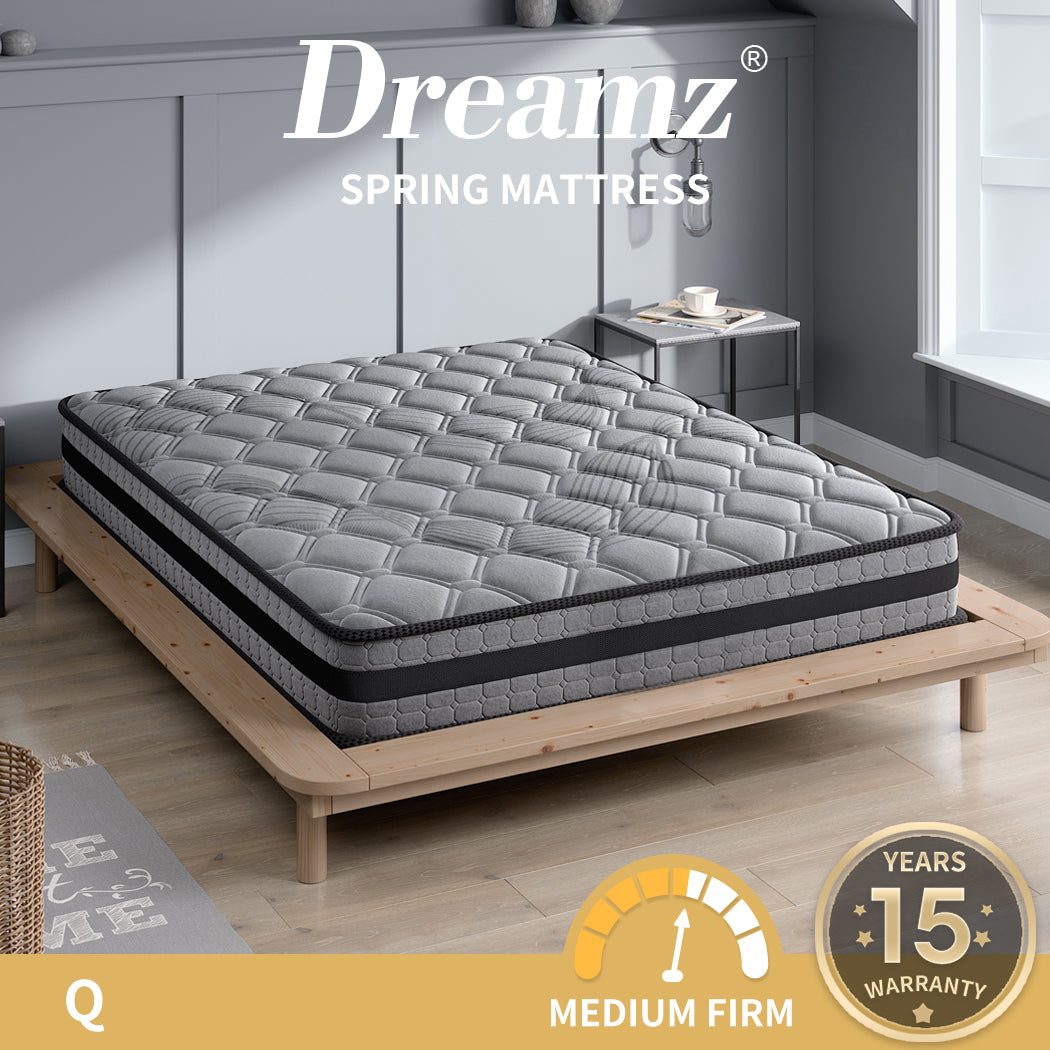 Dreamz Spring Mattress Bed Pocket Egg Crate Foam Medium Firm Queen Size 22CM