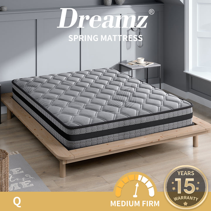 Dreamz Spring Mattress Bed Pocket Egg Crate Foam Medium Firm Queen Size 22CM