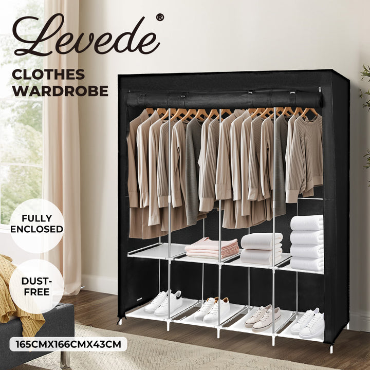 Levede Portable Closet Wardrobe Armoire Clothes Rack Storage Organiser w/Shelf - Levede