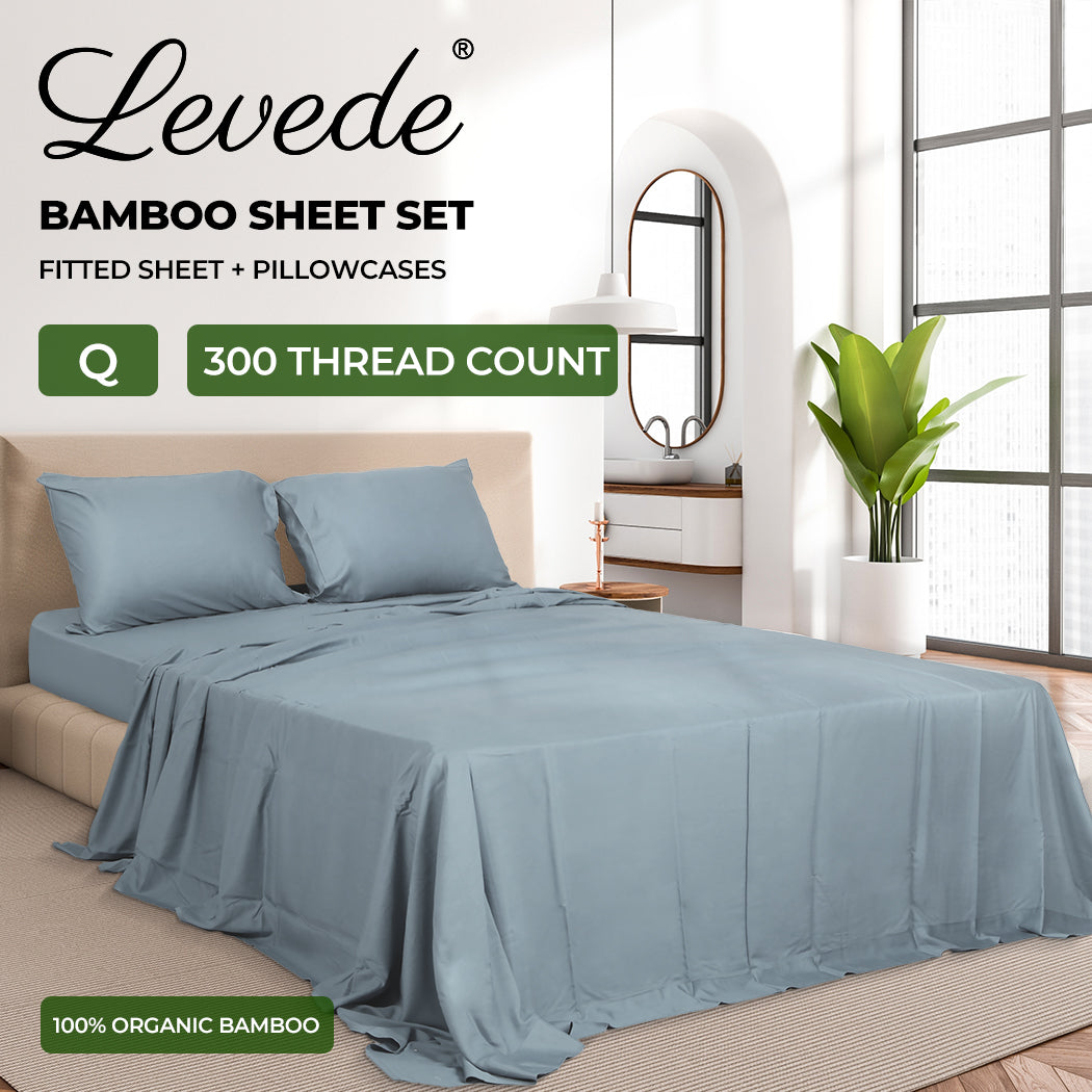 Dreamz 4pcs 100% Bamboo Bed Sheet Set in Grey Colour - Levede