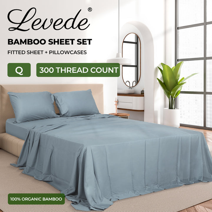 Dreamz 4pcs 100% Bamboo Bed Sheet Set in Grey Colour - Levede