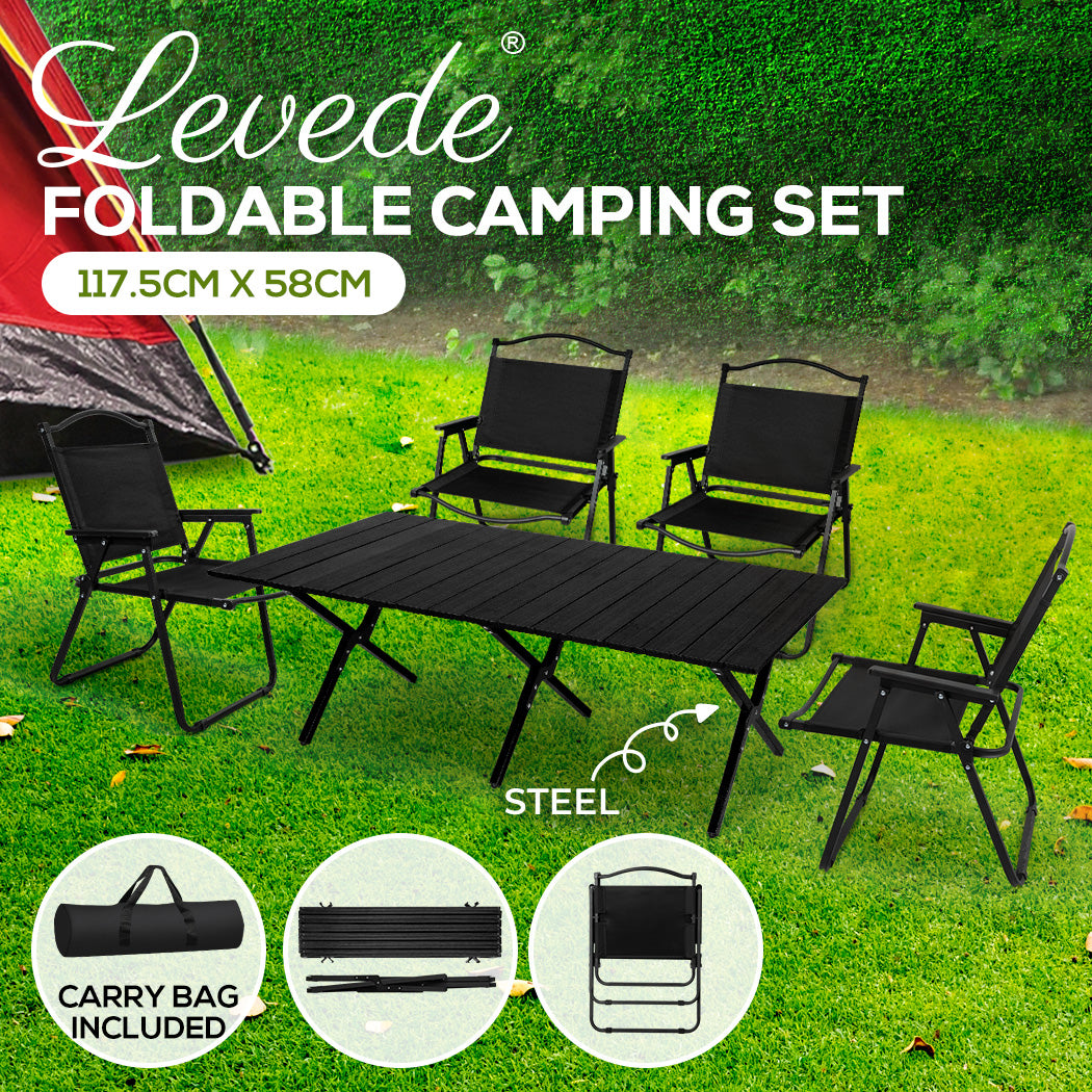 Levede Folding Camping Table Chair Set Black - Levede