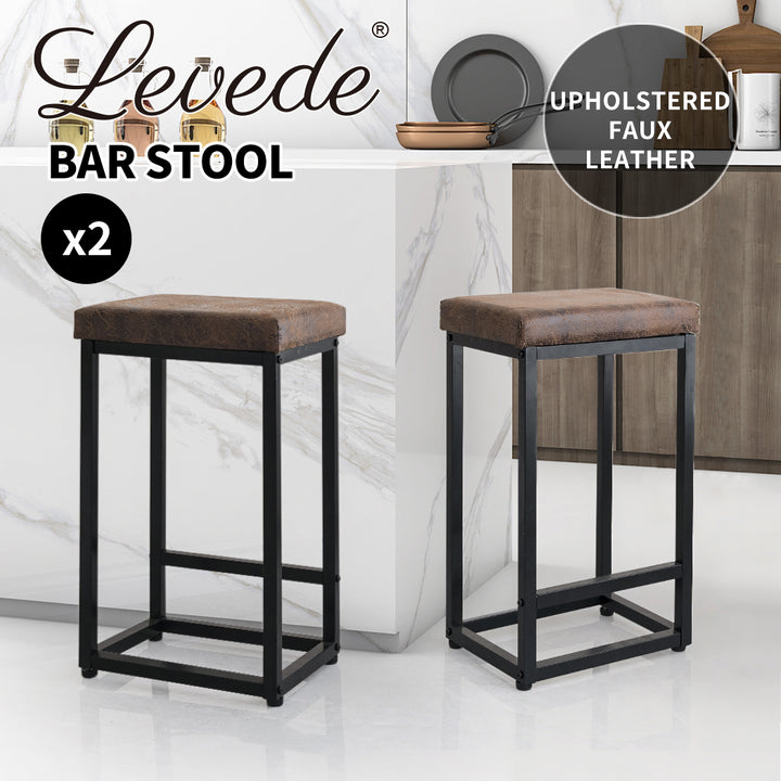 Levede 2X Bar Stools PU Leather Metal - Levede