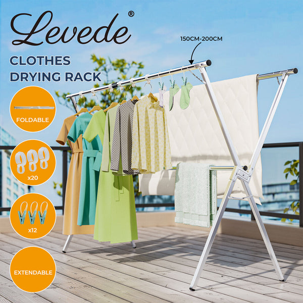 Levede Clothes Drying Rack Garment Airer - Adjustable Foldable.