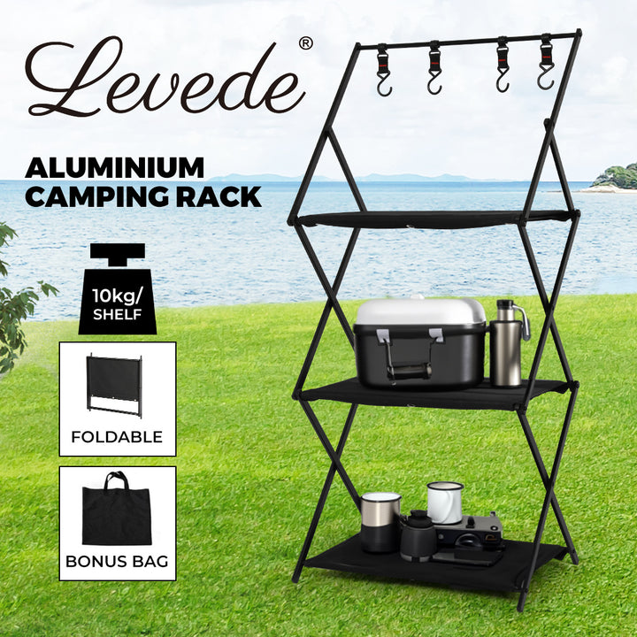 Levede Foldable Camping Storage Shelves with Hooks - Levede