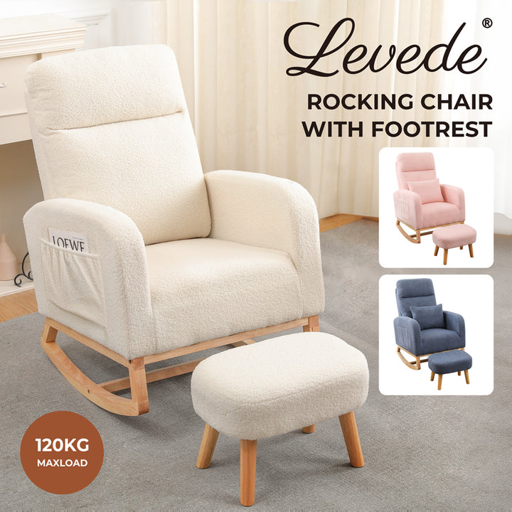 Levede Rocking Chair Rocker Armchair Lounge Sofa Ottoman Footstool Side Pocket - Levede