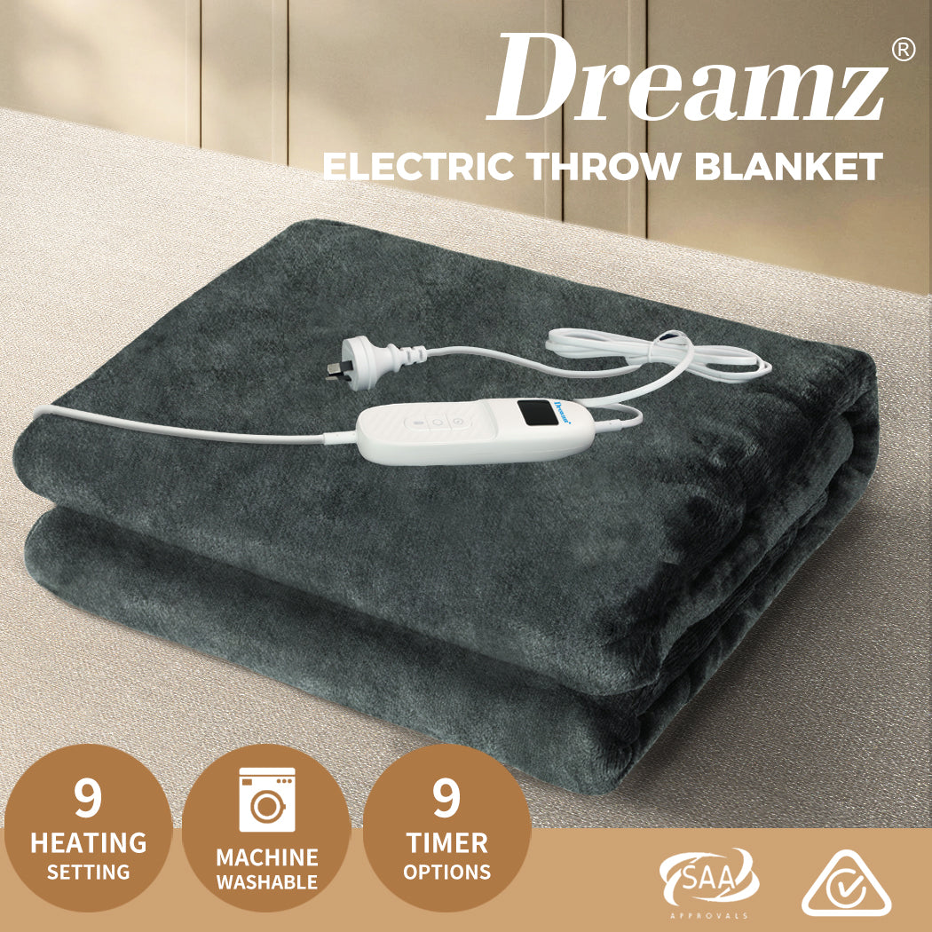 DreamZ Electric Throw Blanket Heated Timer Bedding Washable Warm Winter - Levede