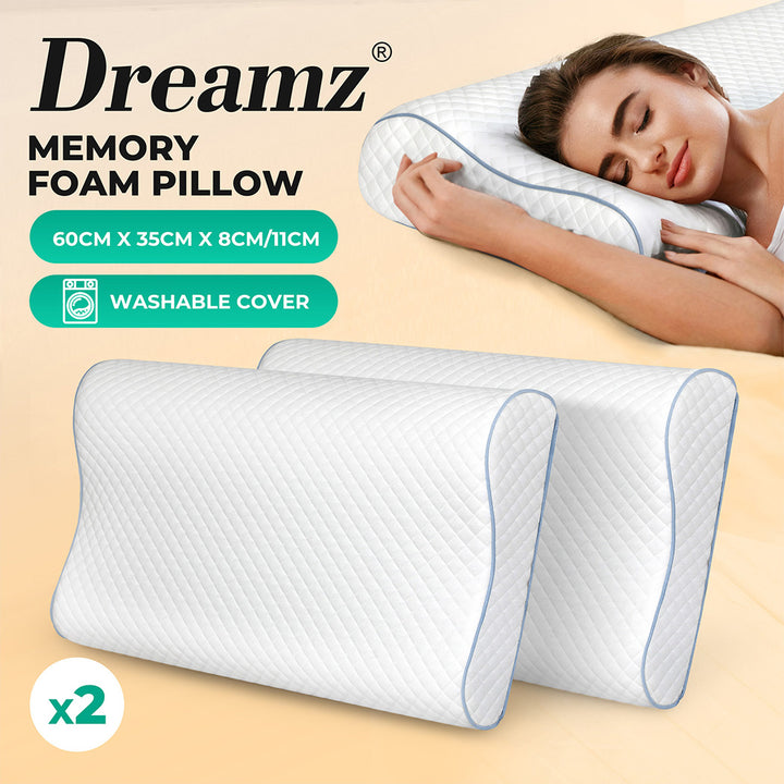 Dreamz Memory Foam Pillow White High-Density Neck Shoulder Support Pain Slow