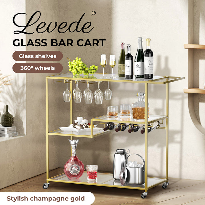 Levede Bar Cart Gold Drinks Serving Trolley 4 Tier - Levede