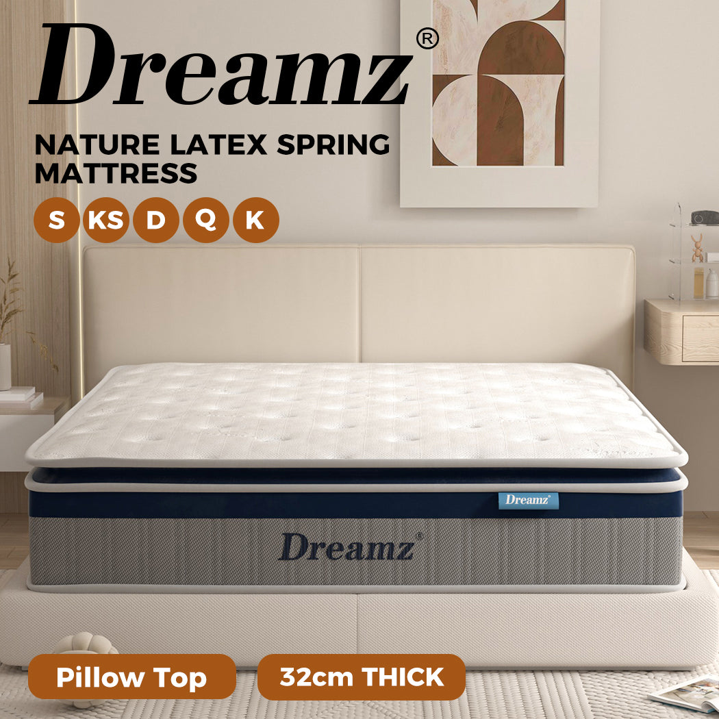 DreamZ Spring Mattress Pillow Top 7 Zone Pocket Spring Memory Foam 32CM