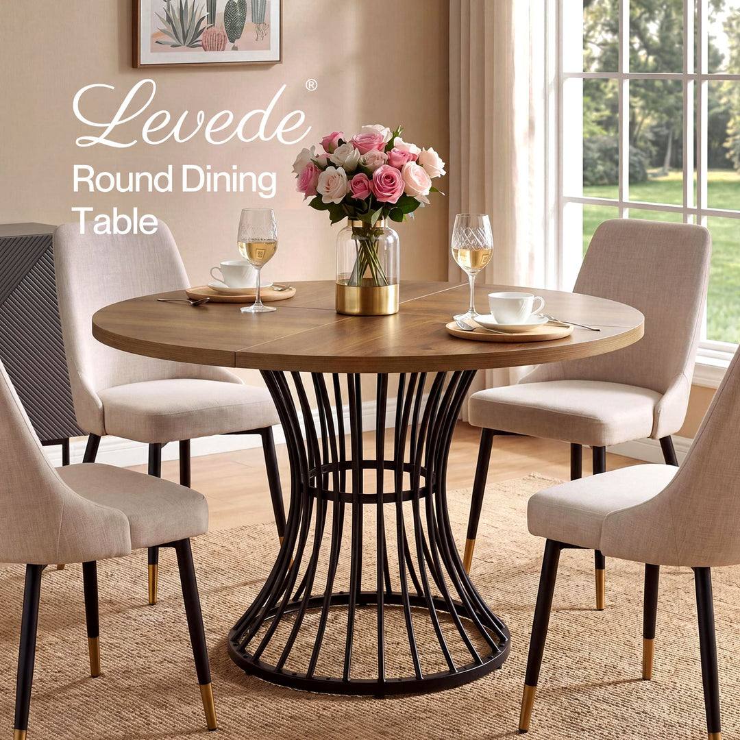 Dining Table 120cm Round Dining Table 30mm MDF Retro Brown