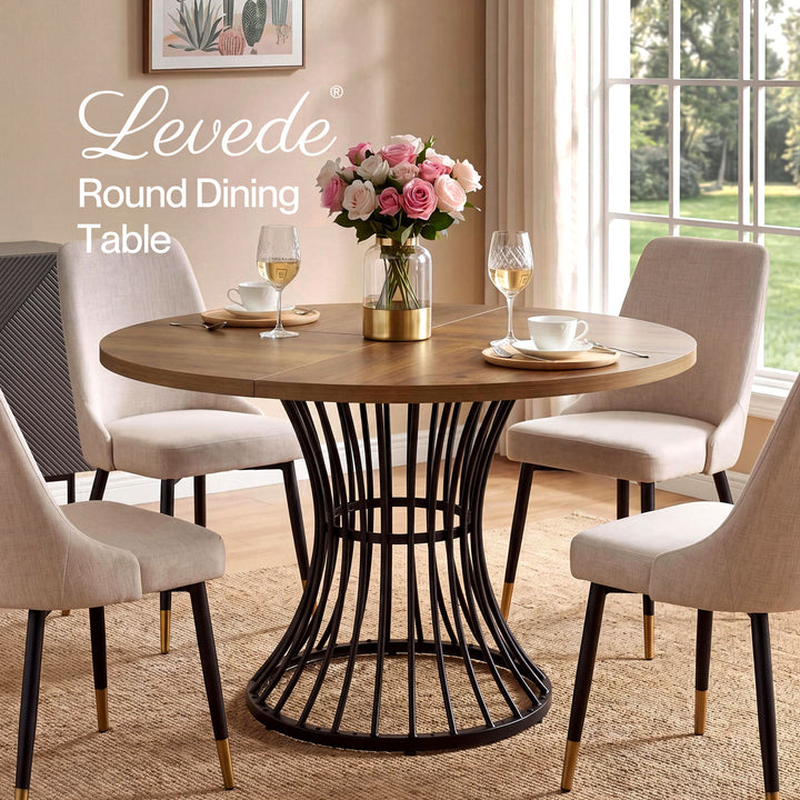 Dining Table 120cm Round Dining Table 30mm MDF Retro Brown