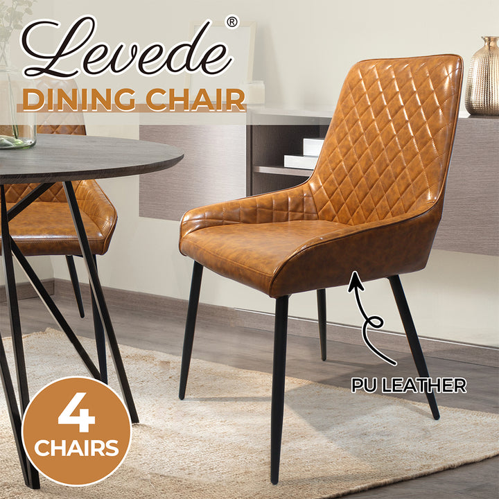 Dining Chairs x 4 Padded Seat PU Faux Leather - Levede